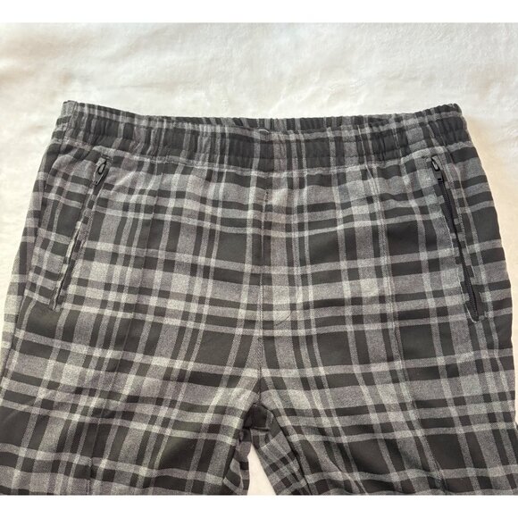 Forever 21 Mens Black & Grey Plaid Long Woven Pants L Elastic Waist Zip Pockets - Picture 6 of 10